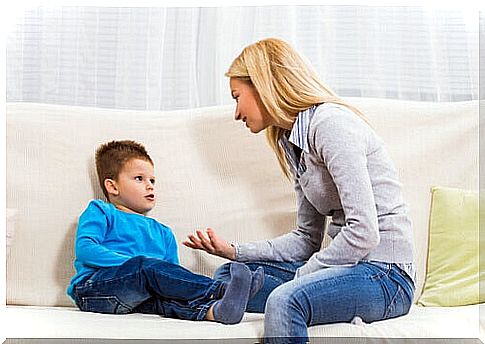 Mother talking to her son