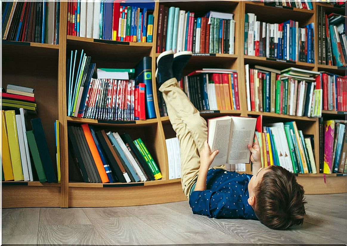 Girl reading in a library