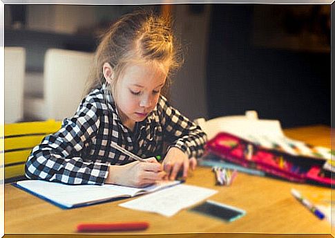 Little girl doing her homework