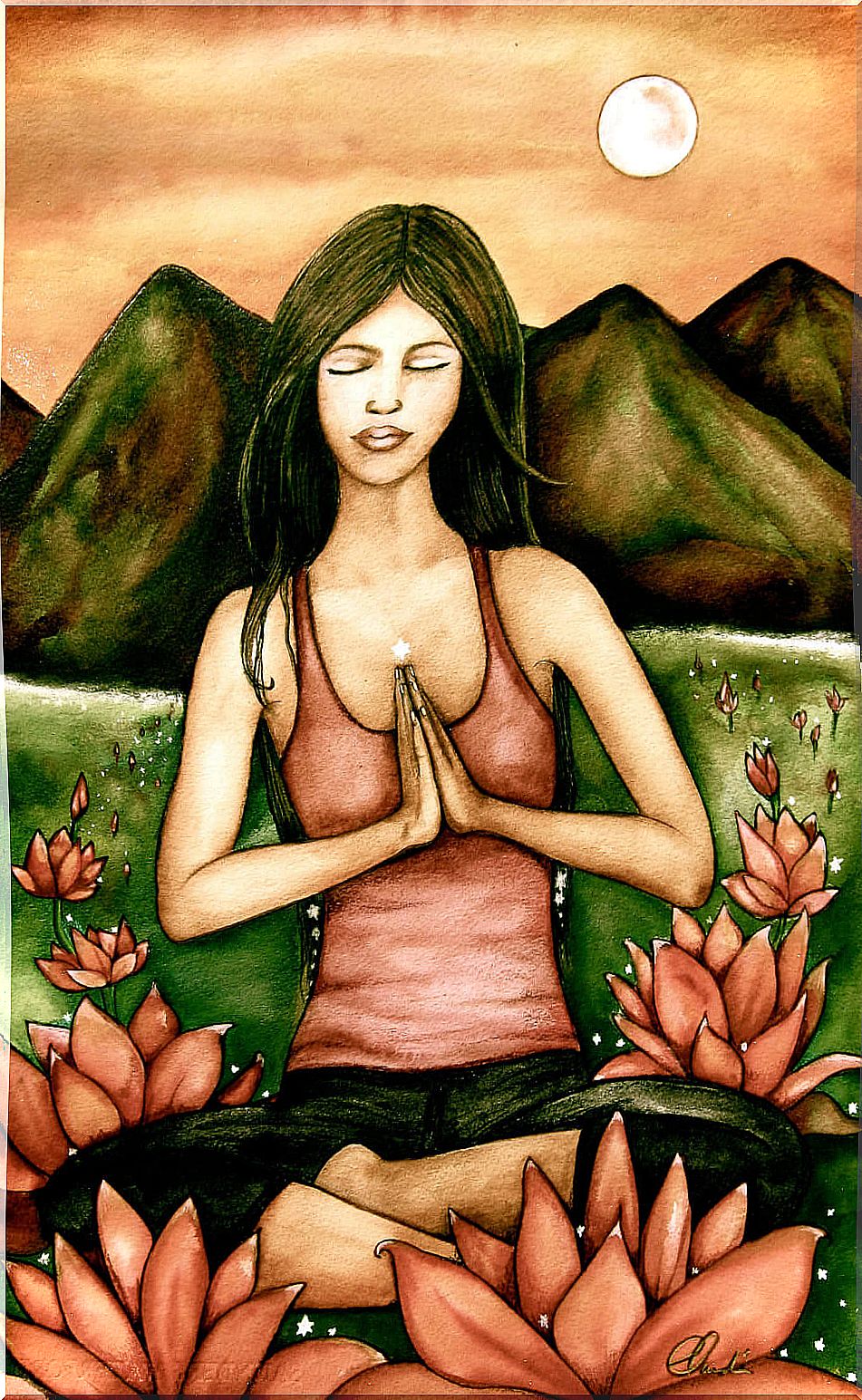 Woman sitting meditating