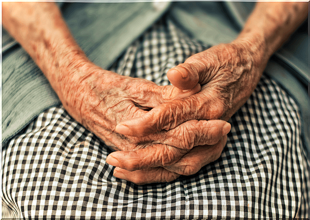 Hands of a person with dementia