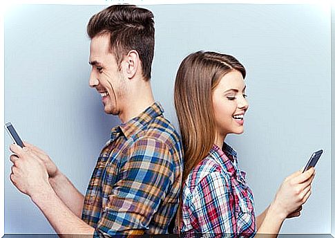 Couple turning their backs for phubbing