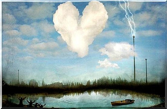 heart shaped cloud over pond