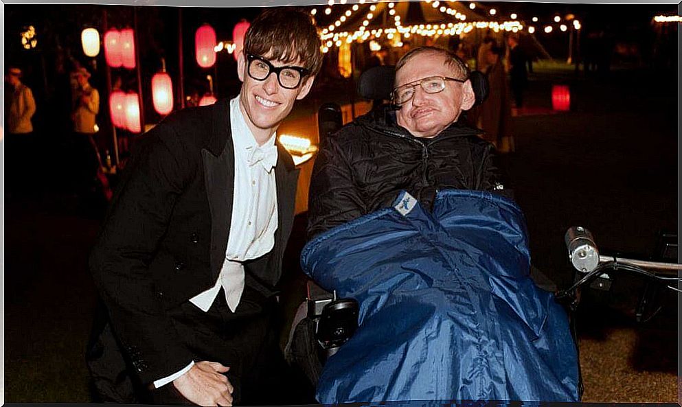 Stephen Hawking with the actor who plays him in The Theory of Everything